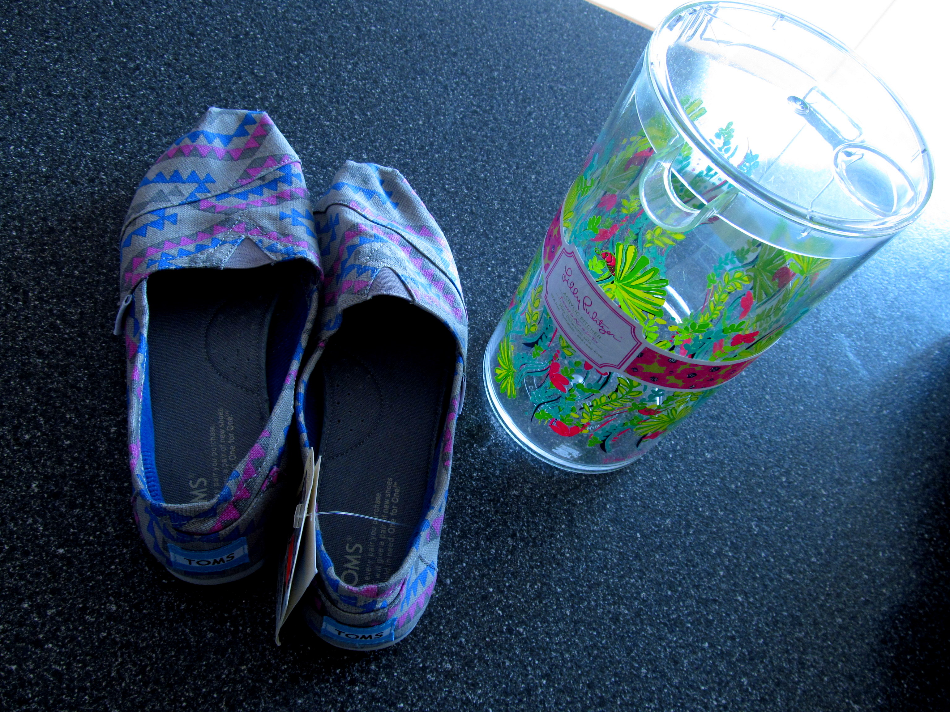 Toms (on SALE) from Urban Outfitters, and an on-sale Lilly Pulitzer pitcher for my sis!