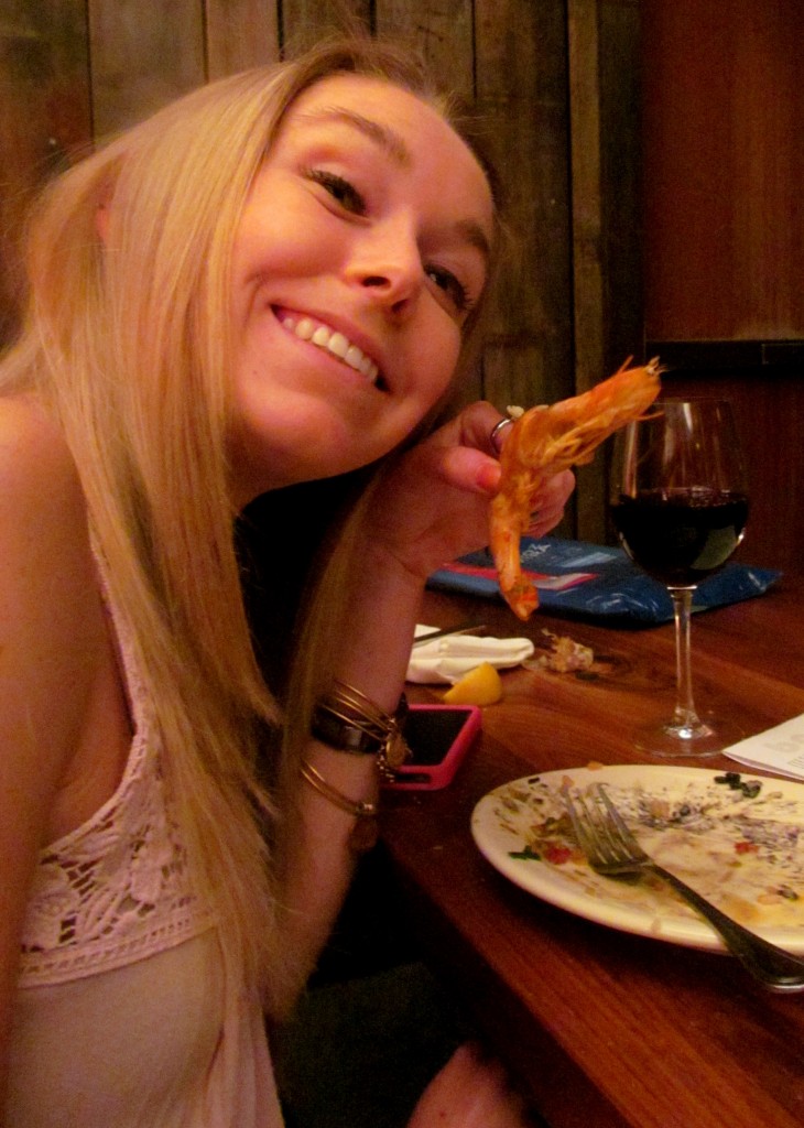 Being silly with a prawn.