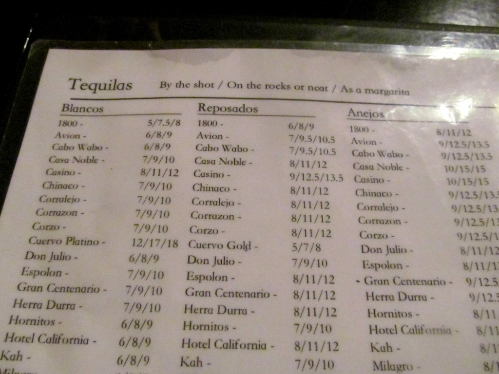 I like how the pricing is displayed for each of the three options - shot, straight, or margarita.