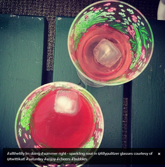 One of this past weekend's day drinks - Yellow Tail Sparkling Rose in Lilly Pulitzer glasses (of course).