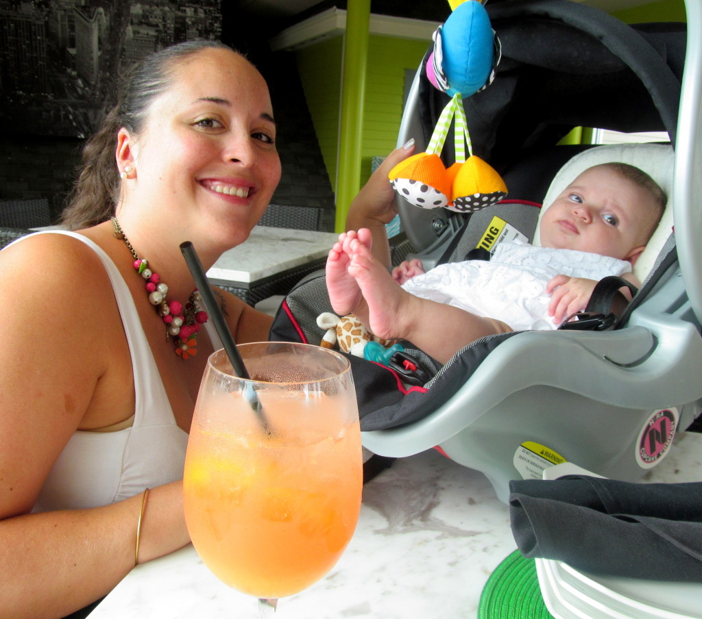 All you need is a 120 Mimosa (champagne, peach melon liqueur, OJ) and a baby.