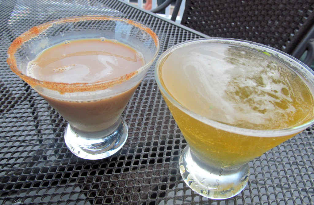 Kat's pumpkin cocktail (delicious but better for a dessert for me!) and my refreshing fall cocktail with bourbon and Angry Orchard hard cider!