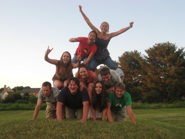 Yours truly topping the pyramid, and Kelly on the left with her tongue sticking out, at her high school grad party!