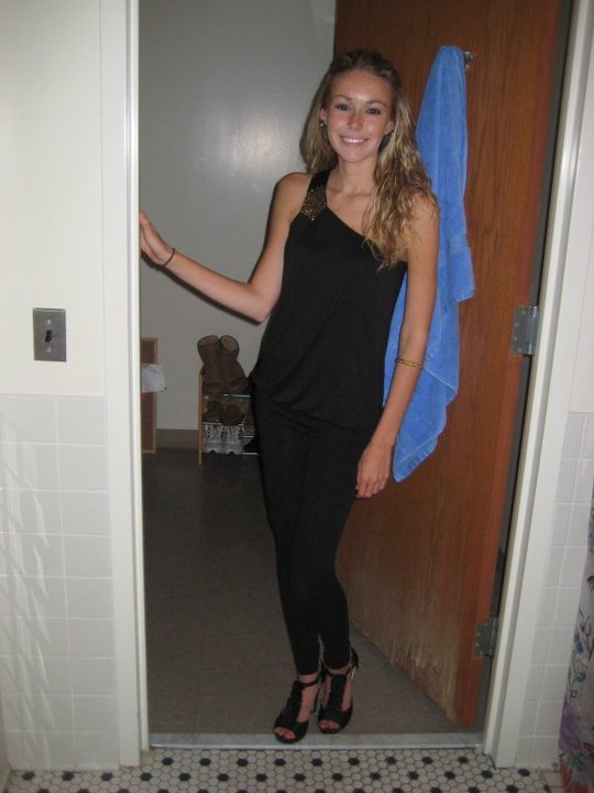 Before a night out my senior year of college - leggings instead of jeans because a belt would ruin the outfit and all my jeans were too big.
