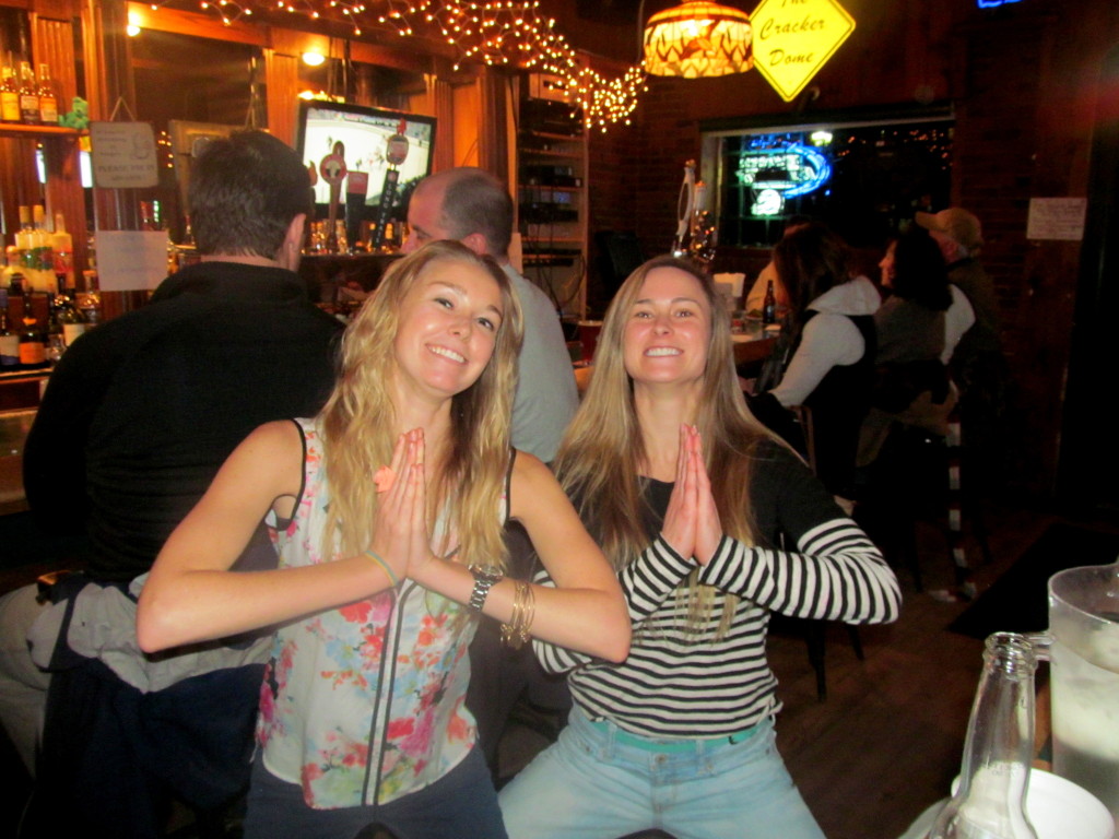 Doing our Zumba squats...in a bar...of course.