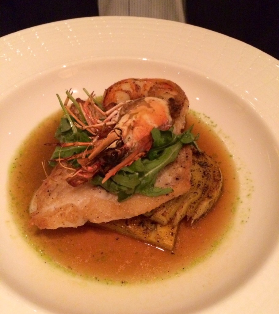Jay's dish was too cool-looking not to share - Pan Roasted Hake, Confit Fennel, Seared Prawn, Lobster Consommé  