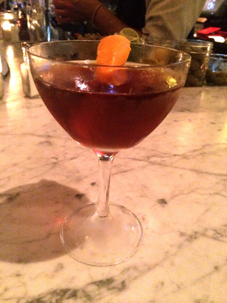 My favorite cocktail that I tried - the Carroll Gardens (Rittenhouse Rye, Averna Amaro, Antica Formula, Whiskey Barrel Bitters).