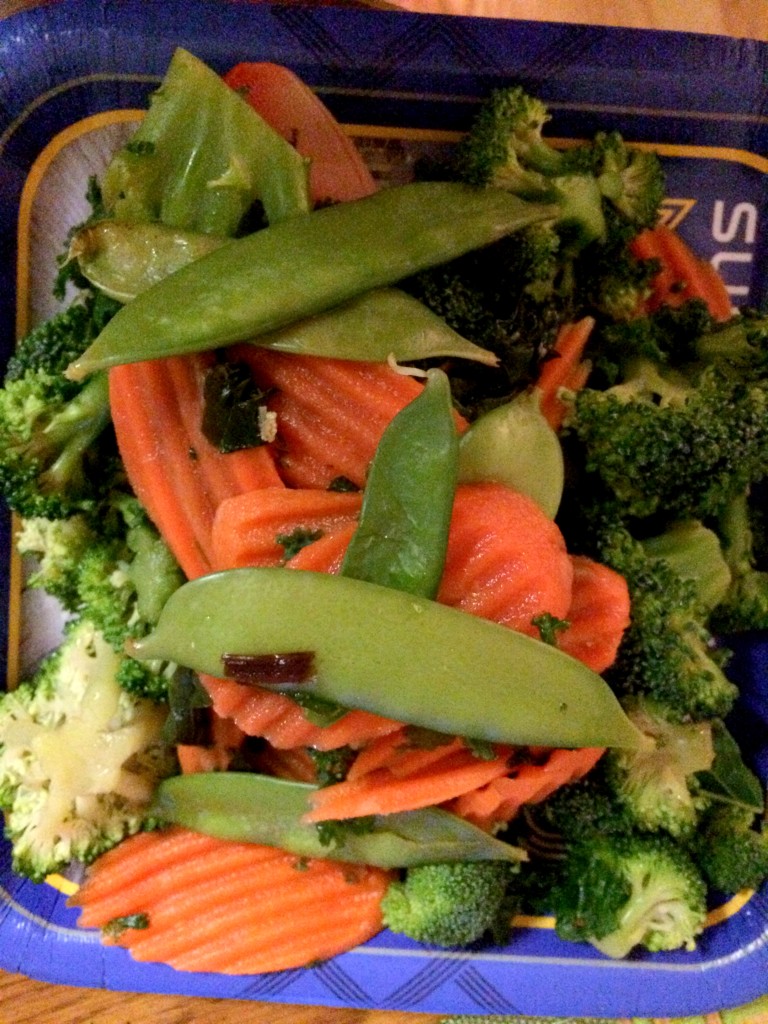 So, I heated the veggies from the kit up in the microwave!