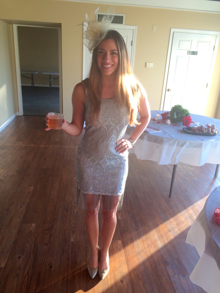 The lovely bride-to-be, with her Derby headwear and Mint Julep!
